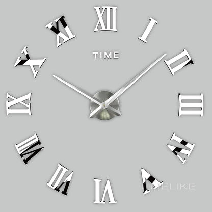 3D DIY Large Wall Clocks for Living Room Decor, Wall Stickers Clocks for Living Room Decor, Silent, Modern Wall Clock for Kitchen, Office, School, Home, Bedroom, Living Room (Roman Silver)