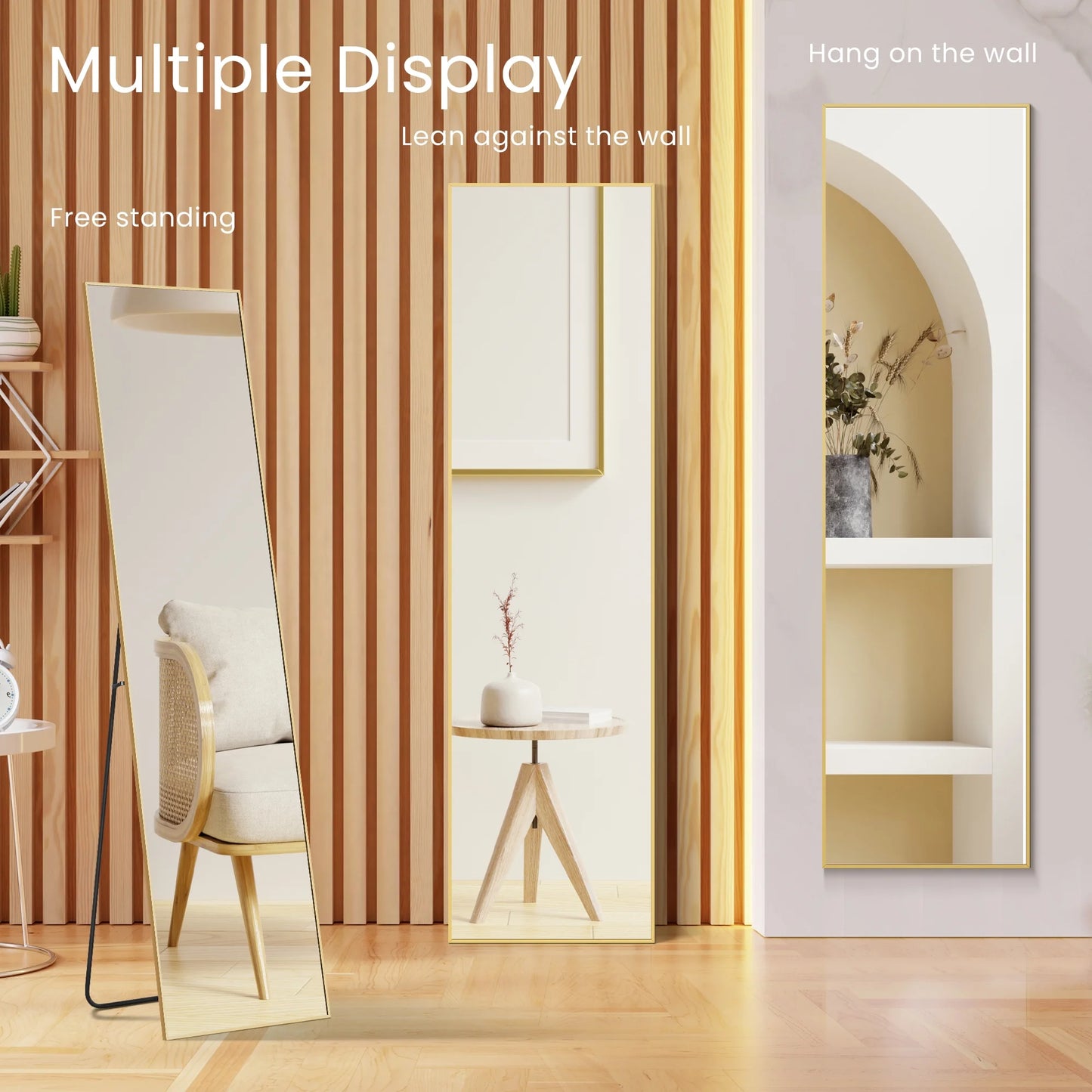Full Length Mirror 59"X16" Full Body Mirror Rectangle Free Standing Wall Mounted Leaning Hanging Full Body Mirrors, Gold