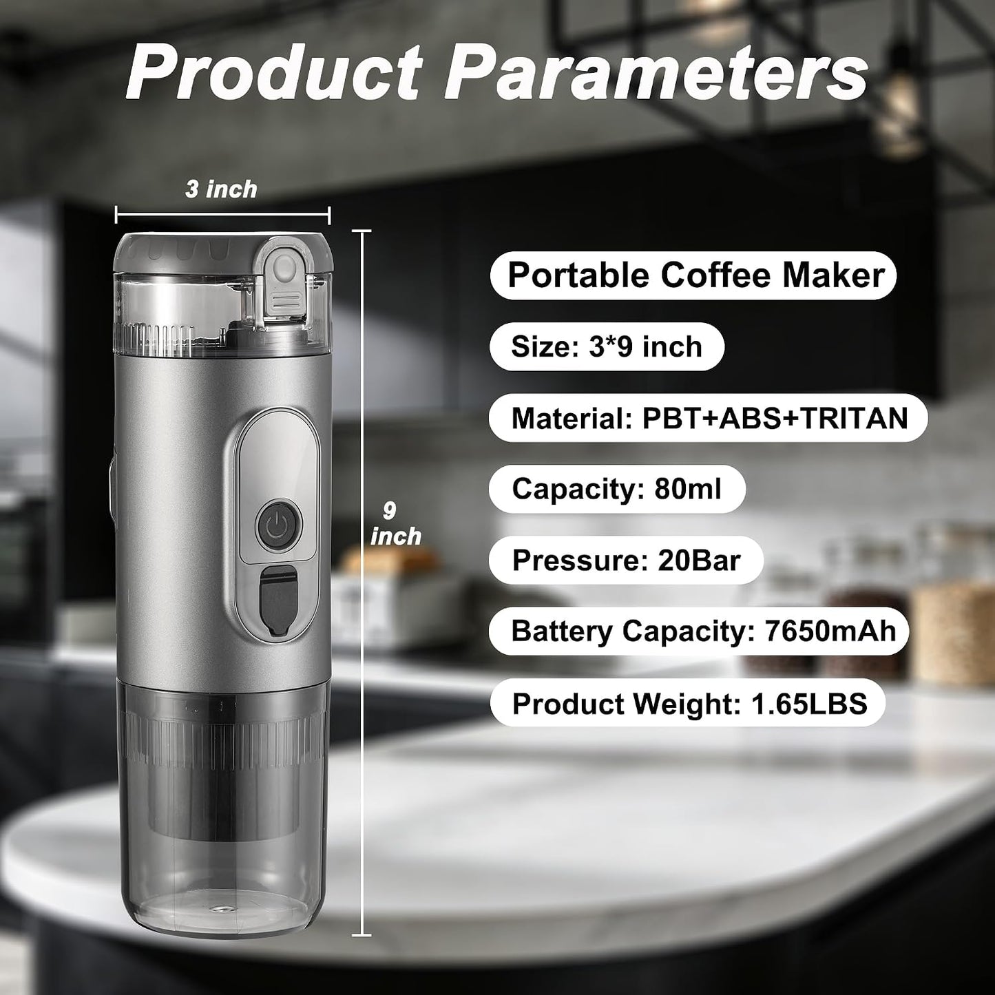 Portable Electric Espresso Machine Self-Heating Travel Coffee Maker 2-In-1 Compatible with Ground Coffee & NS Capsules for Camping, RV, Car, Hiking & Office, Gray