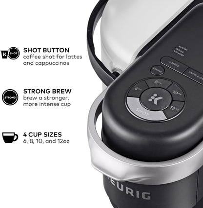 K-Cafe Single-Serve K-Cup Coffee Maker, Latte Maker and Cappuccino Maker, Comes with Dishwasher Safe Milk Frother, Coffee Shot Capability, Compatible with All  K-Cup Pods, Dark Charcoal