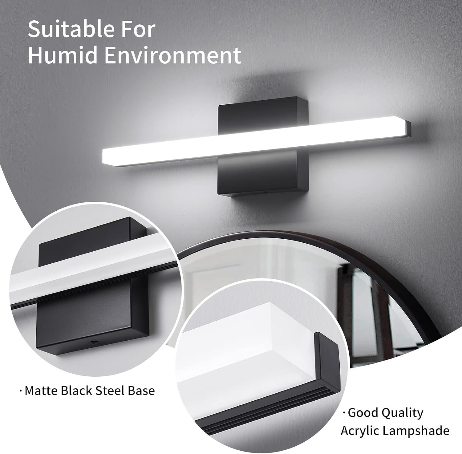 Modern LED Vanity Lights for Bathroom 16IN 9W Daylight White Black Bathroom Light Fixtures Lights over Mirror Vanity Lighting Fixtures Vanity Light