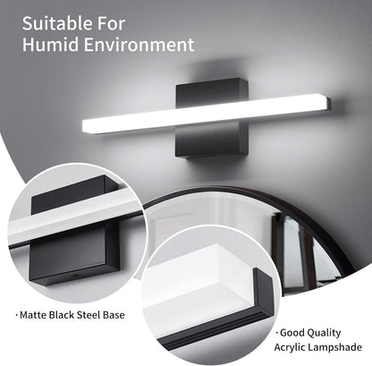 Modern LED Vanity Lights for Bathroom 16IN 9W Daylight White Black Bathroom Light Fixtures Lights over Mirror Vanity Lighting Fixtures Vanity Light