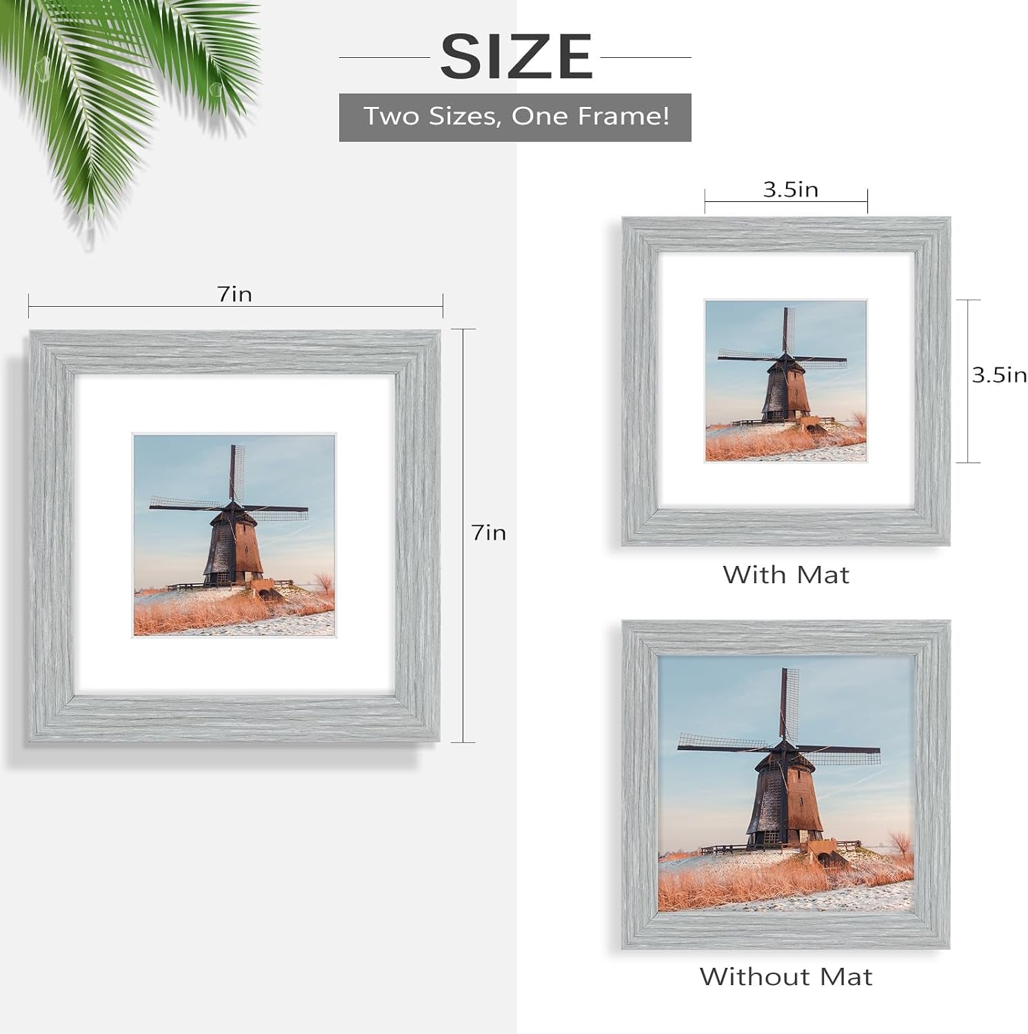 , 6X6 Square Picture Frame - Solid Wood with Real Glass - Display Picture 4X4 with Mat or 6X6 without Mat - Grey Photo Frame for Wall Decor, 3 Pack
