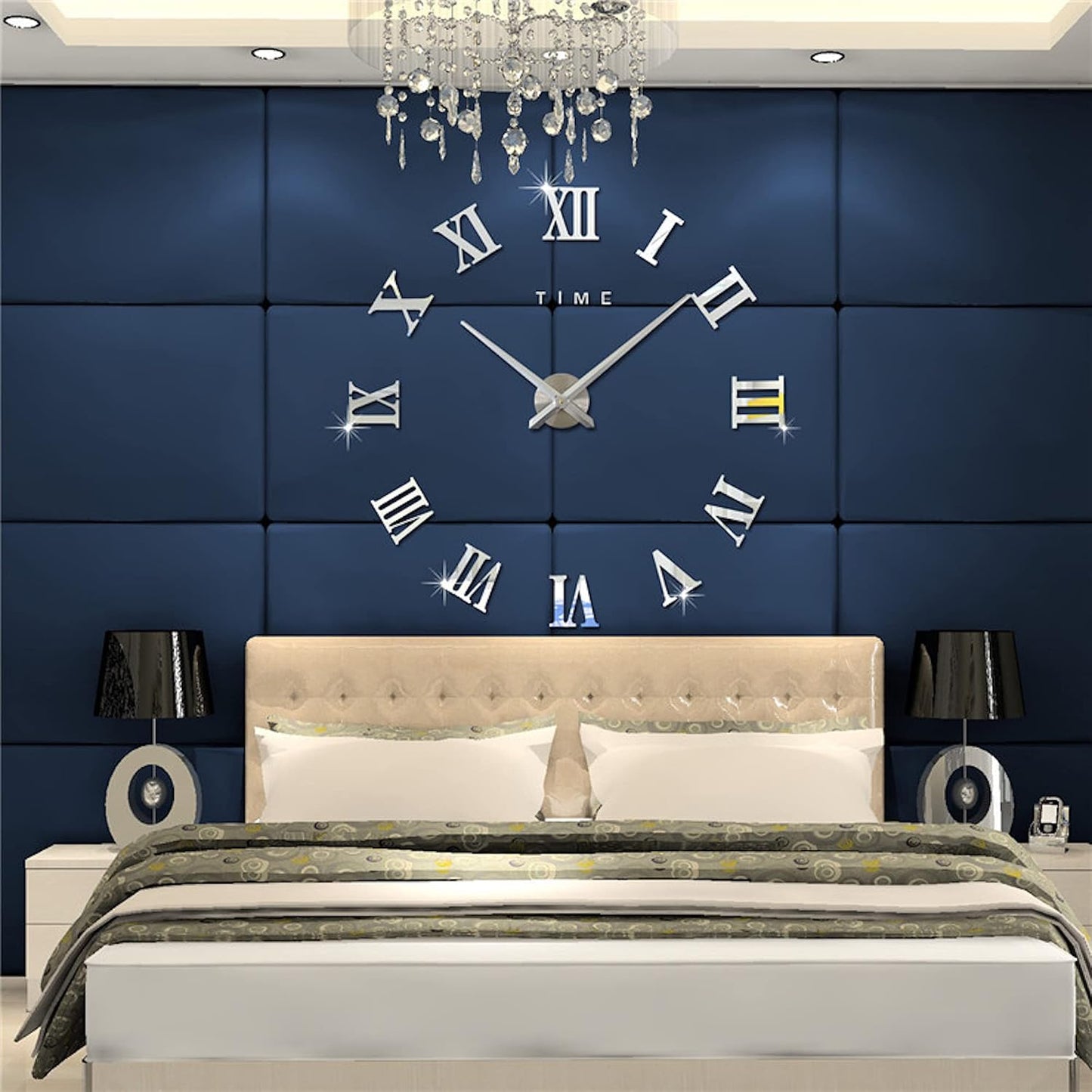 3D DIY Large Wall Clocks for Living Room Decor, Wall Stickers Clocks for Living Room Decor, Silent, Modern Wall Clock for Kitchen, Office, School, Home, Bedroom, Living Room (Roman Silver)