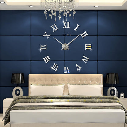 3D DIY Large Wall Clocks for Living Room Decor, Wall Stickers Clocks for Living Room Decor, Silent, Modern Wall Clock for Kitchen, Office, School, Home, Bedroom, Living Room (Roman Silver)