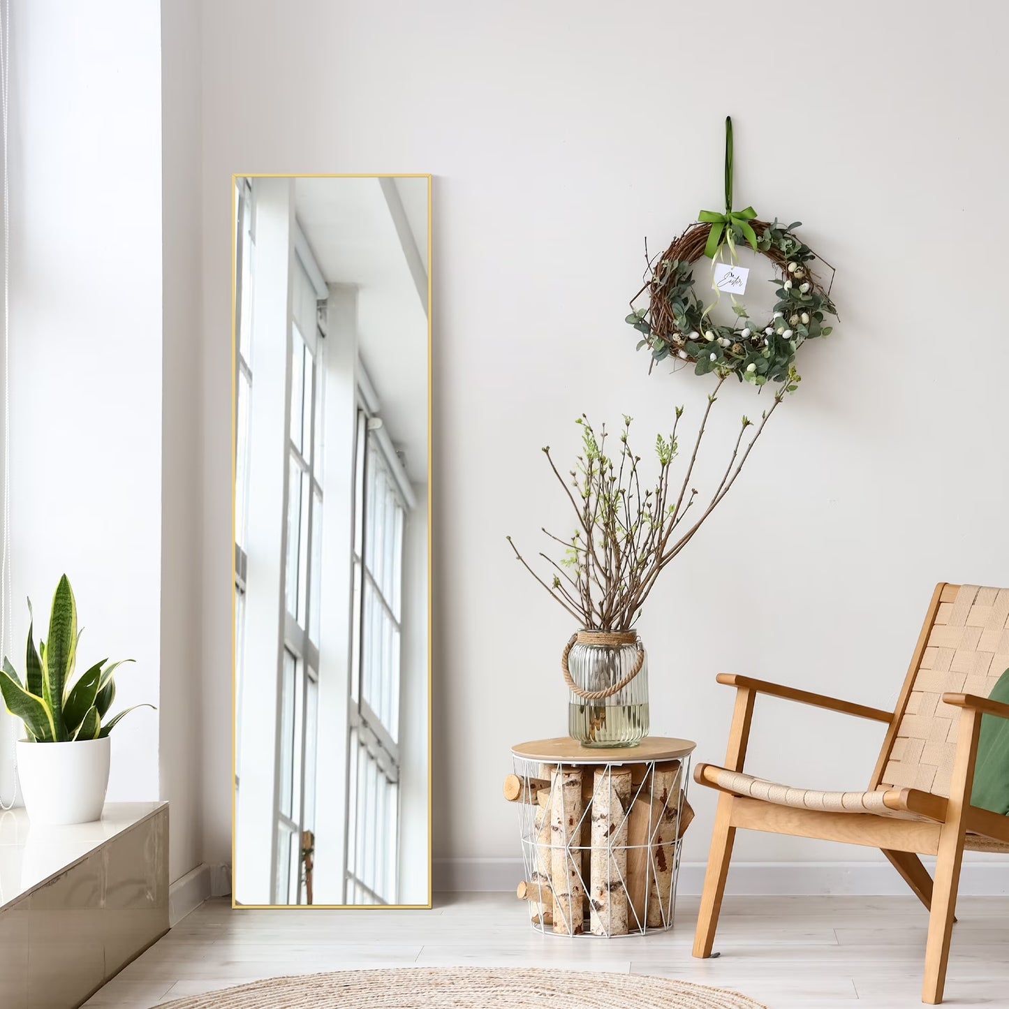Full Length Mirror 59"X16" Full Body Mirror Rectangle Free Standing Wall Mounted Leaning Hanging Full Body Mirrors, Gold