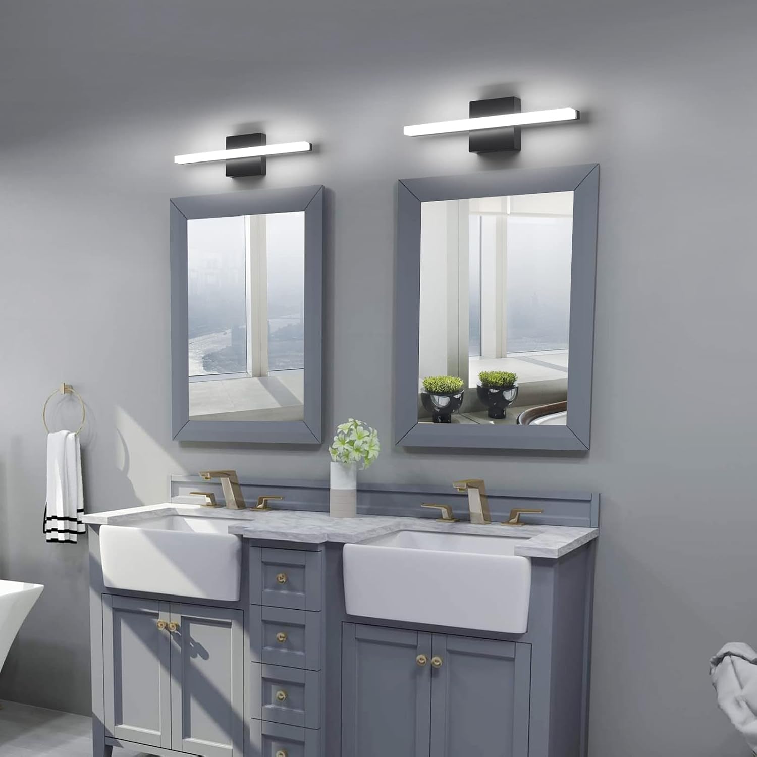 Modern LED Vanity Lights for Bathroom 16IN 9W Daylight White Black Bathroom Light Fixtures Lights over Mirror Vanity Lighting Fixtures Vanity Light