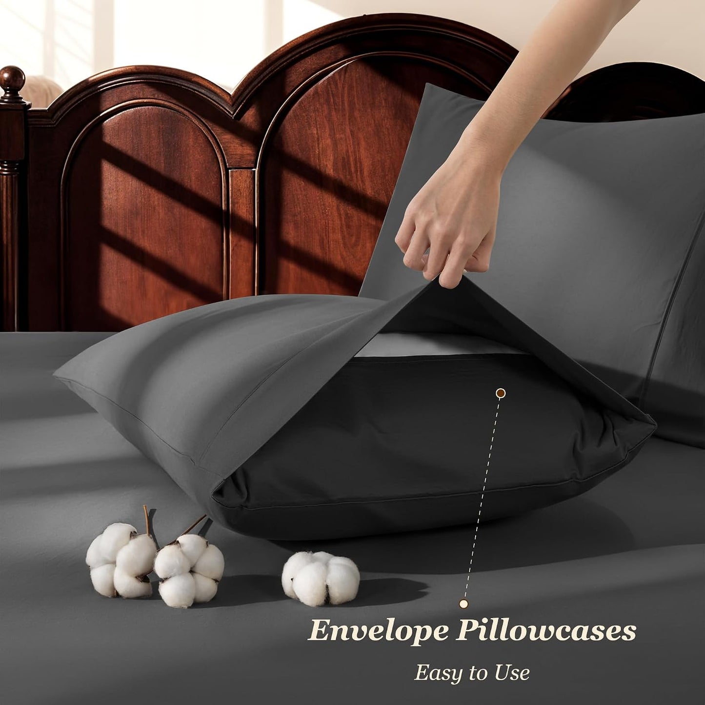1000 Thread Count 100% Egyptian Cotton Sheets Set,Full Size Bed Sheet 4 Piece Sets,Long Staple,16 Inches Deep Pocket,All Season,Bedding Super Soft Breathable,Sateen Weave (Black)