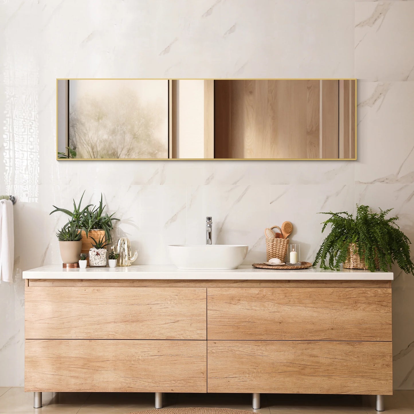 Full Length Mirror 59"X16" Full Body Mirror Rectangle Free Standing Wall Mounted Leaning Hanging Full Body Mirrors, Gold
