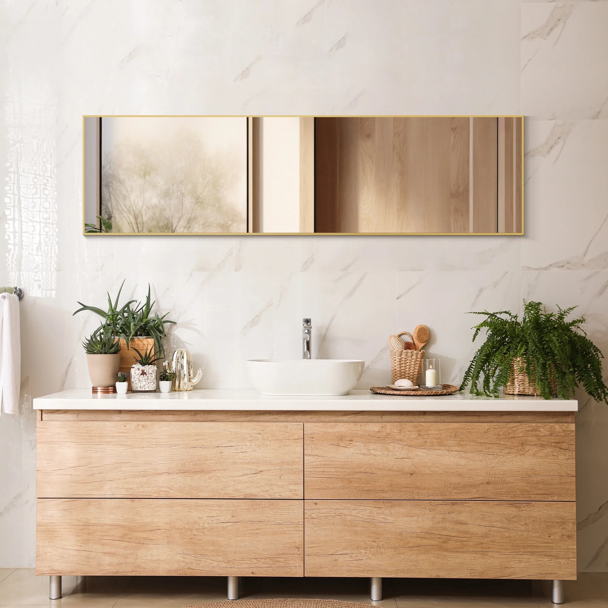 Full Length Mirror 59"X16" Full Body Mirror Rectangle Free Standing Wall Mounted Leaning Hanging Full Body Mirrors, Gold