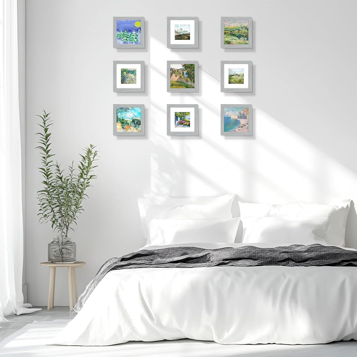 , 6X6 Square Picture Frame - Solid Wood with Real Glass - Display Picture 4X4 with Mat or 6X6 without Mat - Grey Photo Frame for Wall Decor, 3 Pack