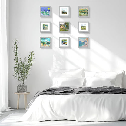 , 6X6 Square Picture Frame - Solid Wood with Real Glass - Display Picture 4X4 with Mat or 6X6 without Mat - Grey Photo Frame for Wall Decor, 3 Pack