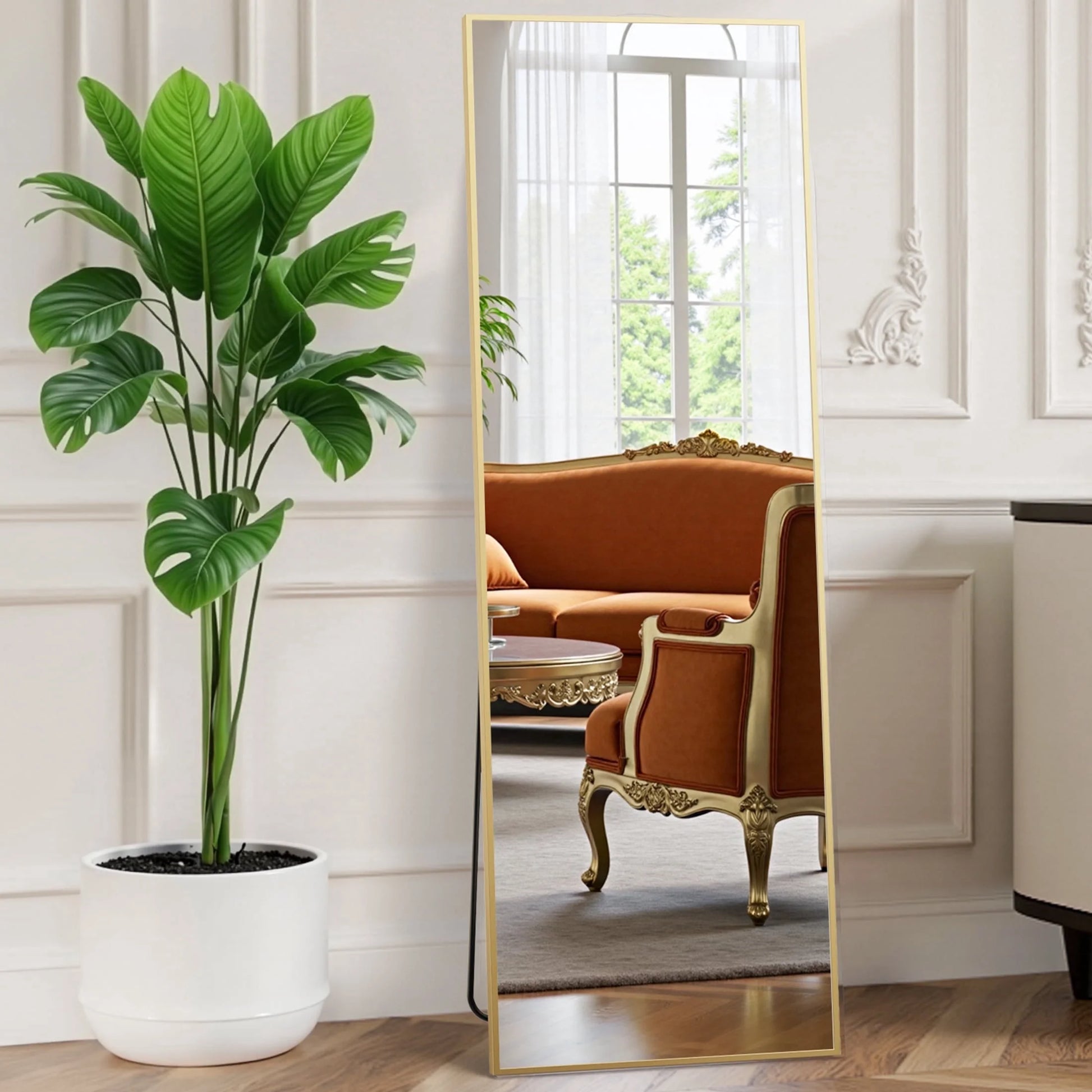 Full Length Mirror 59"X16" Full Body Mirror Rectangle Free Standing Wall Mounted Leaning Hanging Full Body Mirrors, Gold