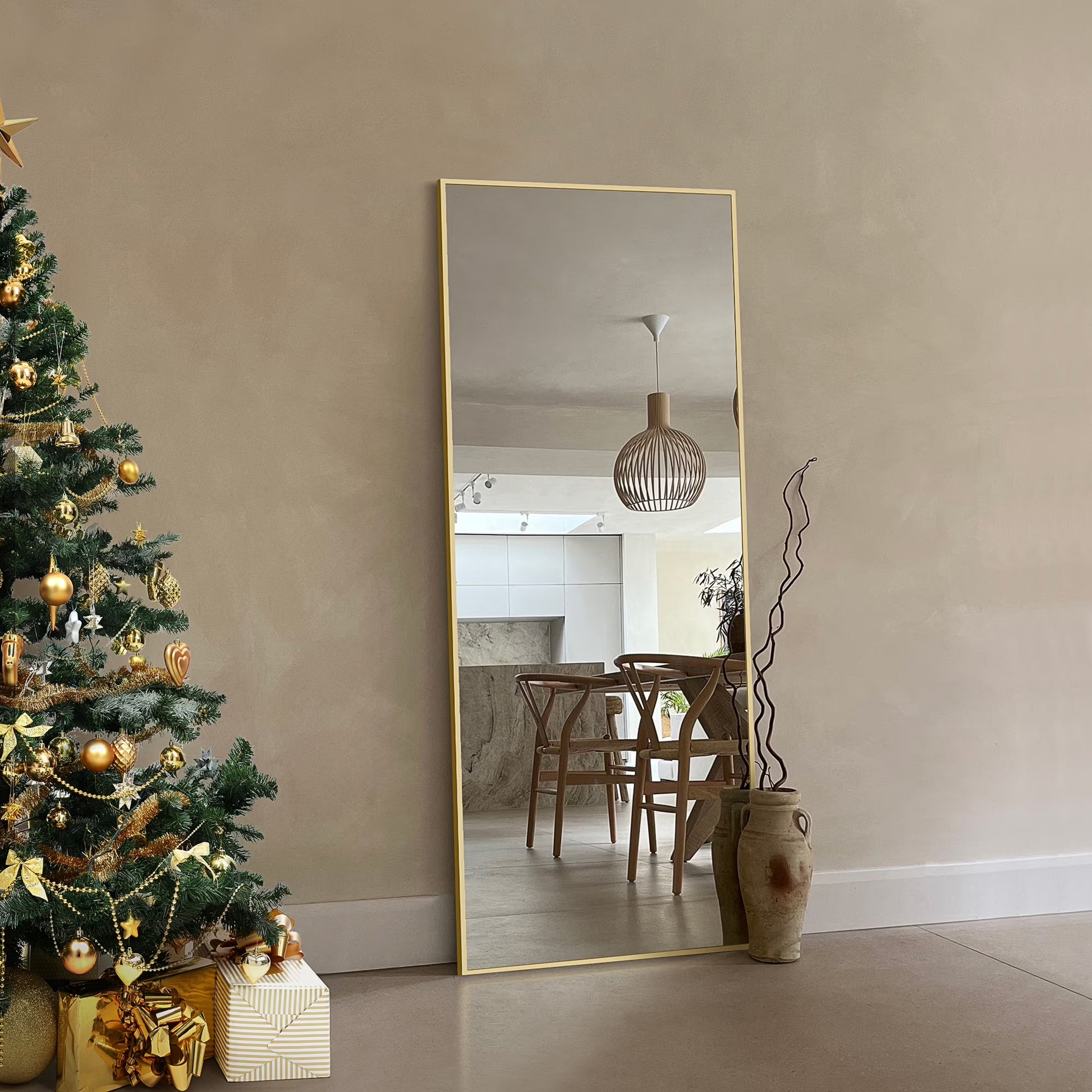 Full Length Mirror 59"X16" Full Body Mirror Rectangle Free Standing Wall Mounted Leaning Hanging Full Body Mirrors, Gold