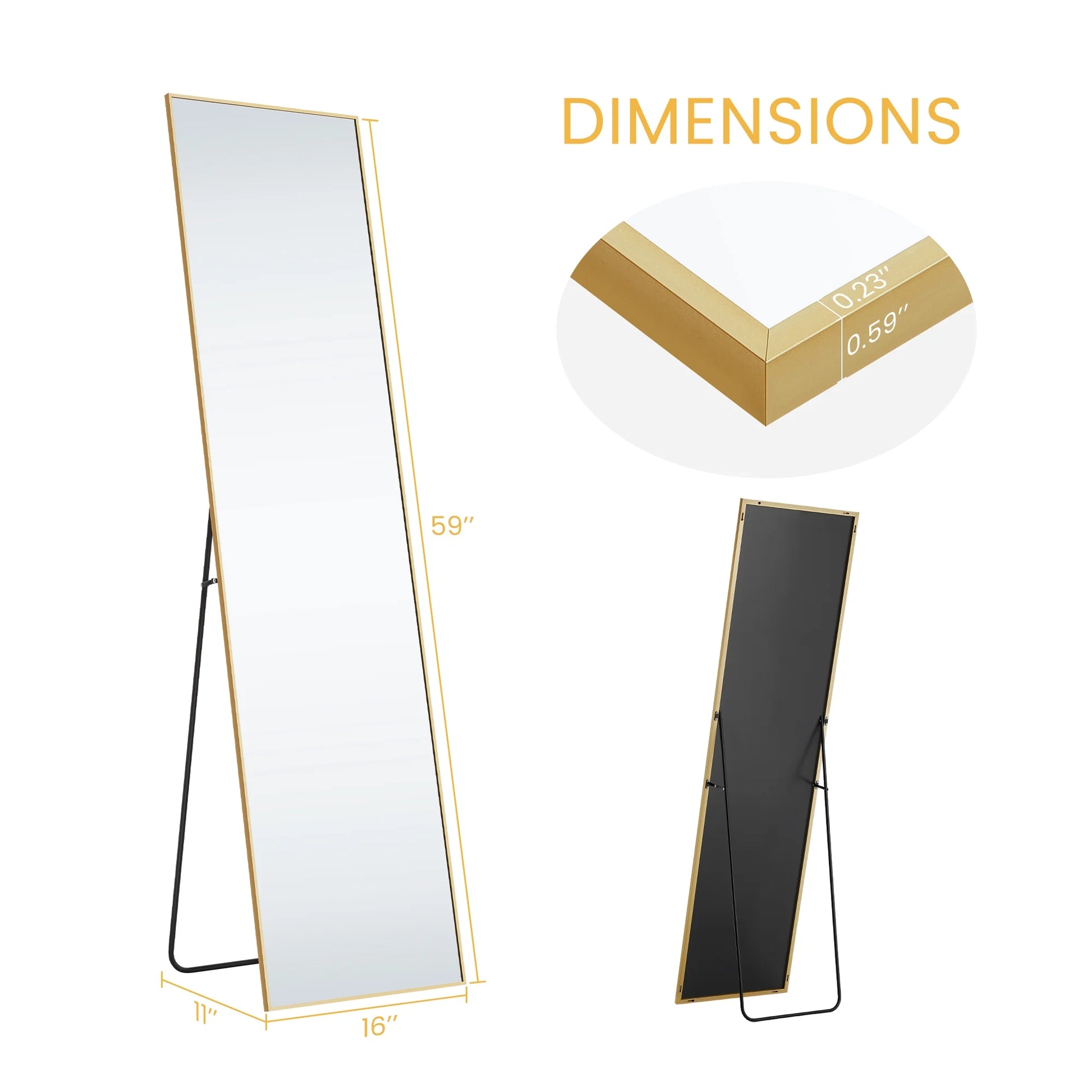 Full Length Mirror 59"X16" Full Body Mirror Rectangle Free Standing Wall Mounted Leaning Hanging Full Body Mirrors, Gold