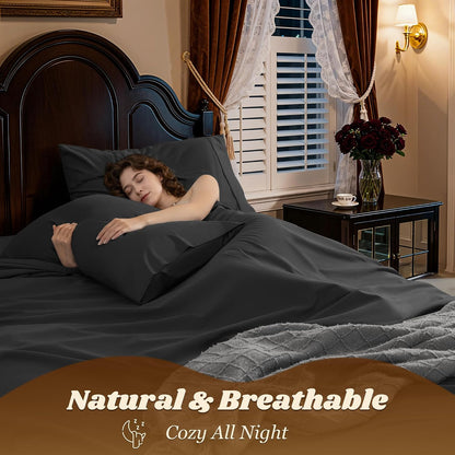 1000 Thread Count 100% Egyptian Cotton Sheets Set,Full Size Bed Sheet 4 Piece Sets,Long Staple,16 Inches Deep Pocket,All Season,Bedding Super Soft Breathable,Sateen Weave (Black)