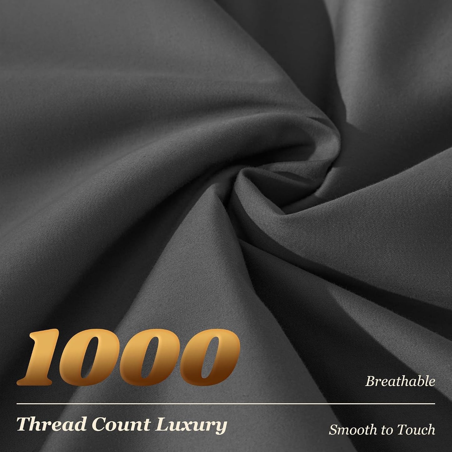 1000 Thread Count 100% Egyptian Cotton Sheets Set,Full Size Bed Sheet 4 Piece Sets,Long Staple,16 Inches Deep Pocket,All Season,Bedding Super Soft Breathable,Sateen Weave (Black)