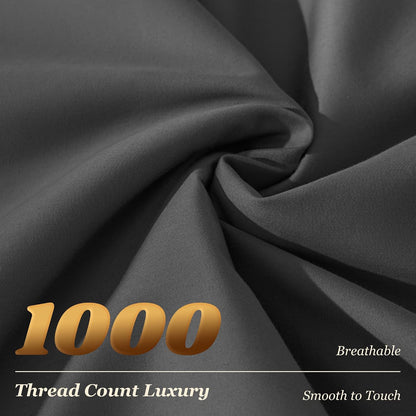 1000 Thread Count 100% Egyptian Cotton Sheets Set,Full Size Bed Sheet 4 Piece Sets,Long Staple,16 Inches Deep Pocket,All Season,Bedding Super Soft Breathable,Sateen Weave (Black)
